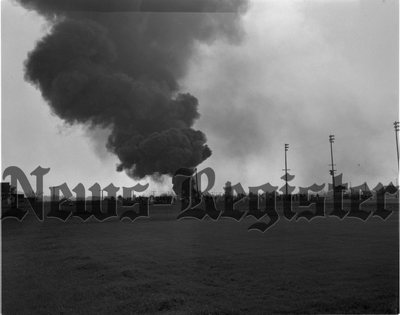 1951-11 Linfield Homecoming bonfire, tug-o-war.jpeg